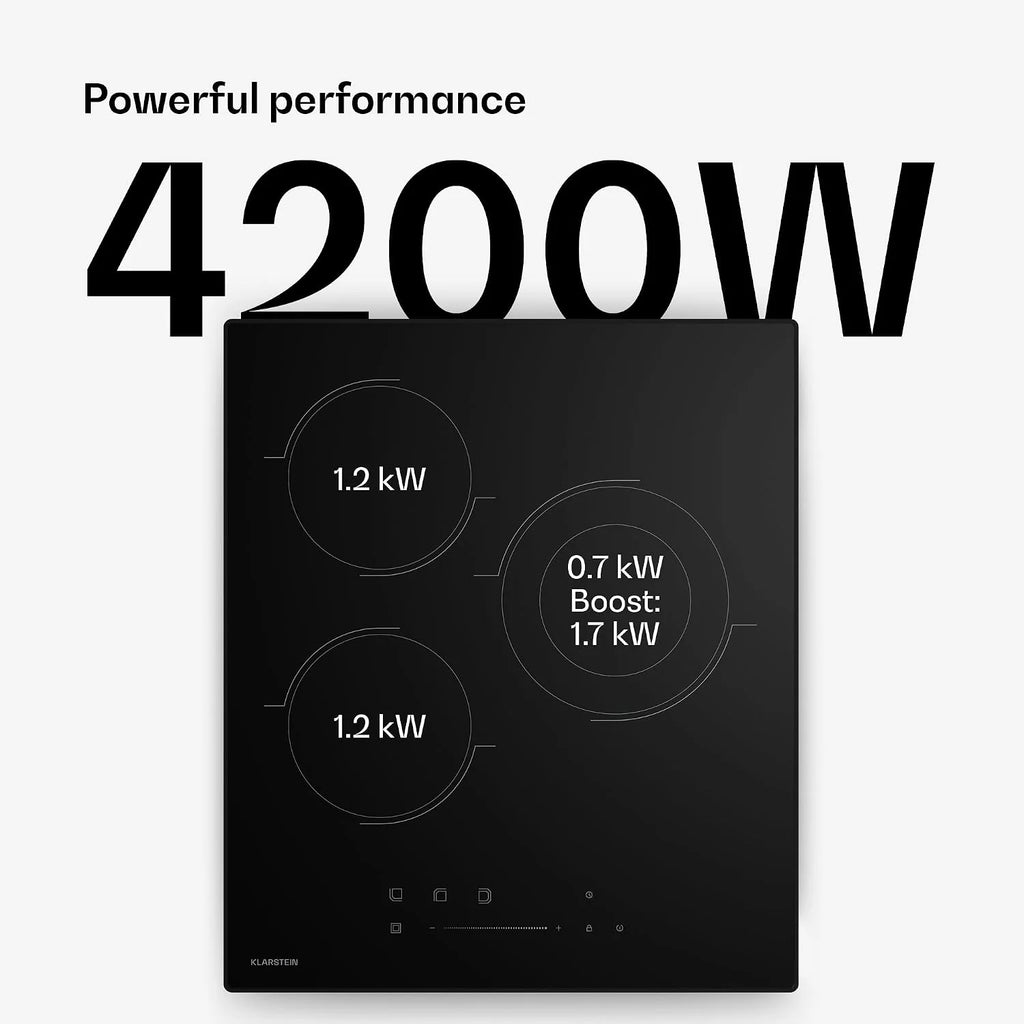 Klarstein Płyta grzewcza ze szkła ceramicznego – 45 cm, 3-strefowa płyta kuchenna VTC z podwójną strefą, suwakiem dotykowym, timerem i zabezpieczeniem przed dziećmi, elektryczna płyta kuchenna do