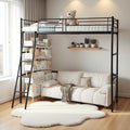Cama alta de 90x200 cm, estructura de cama infantil, cama de metal, litera con barrera y escalera inclinada, para adultos, adolescentes y niños, negro