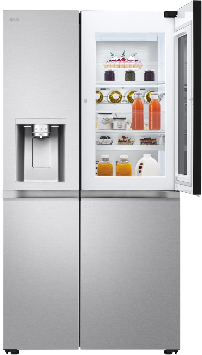 Frigorífico Side by Side LG GSGV81PYLL, Clase E, 635 L, Instaview, frigorífico con congelador, dispensador de hielo, hielo picado y agua, Total NoFrost, compresor Smart Inverter, Wi-Fi