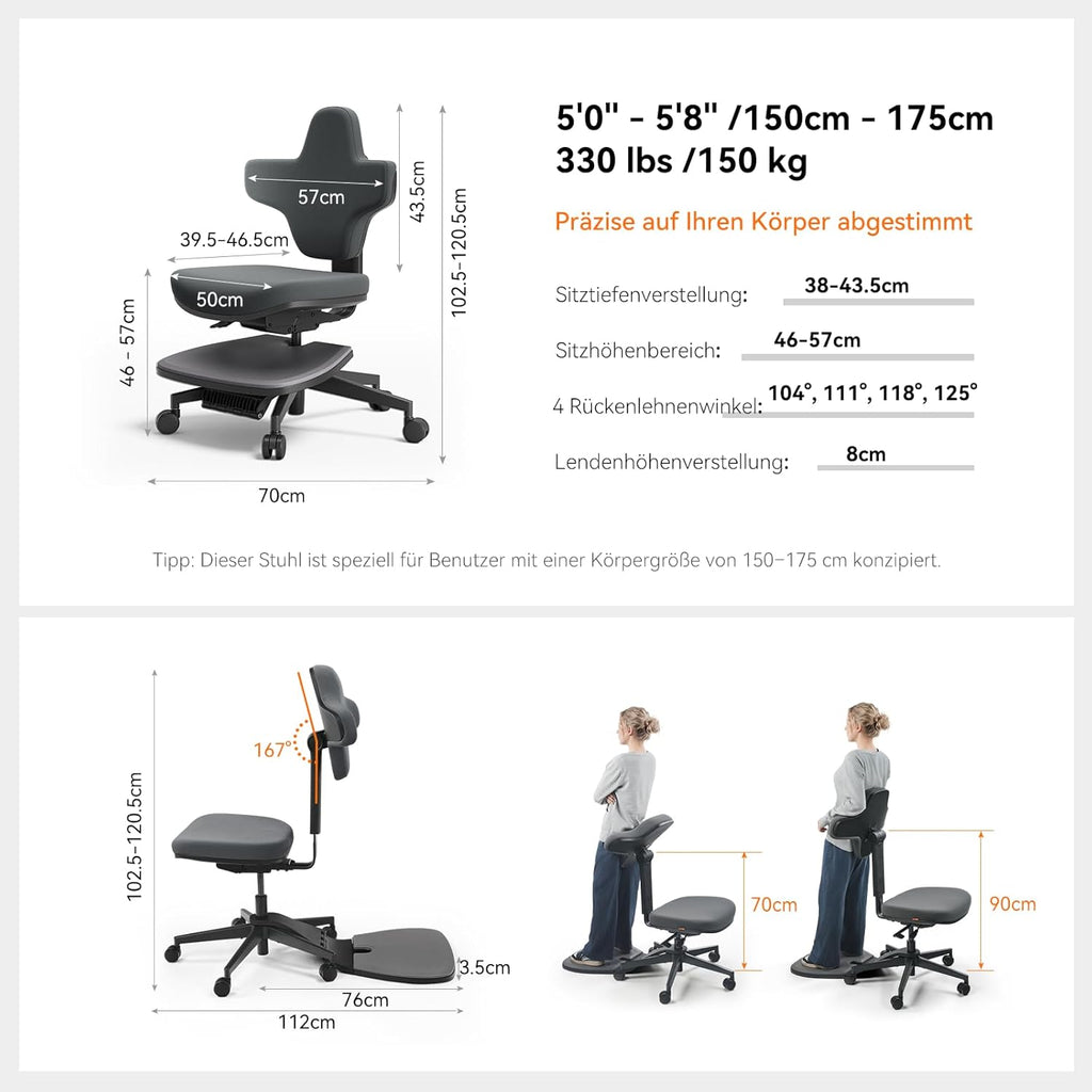 Newtral Stehpult-Stuhl, Standing Mate-Sitz für Sitz-Steh-Wechsel, ergonomischer Anlehn-Hocker mit Anti-Ermüdungsmatte, Stehpult-Hocker, Pferdesattel-Stuhl, höhenverstellbarer Homeoffice-Haltungssitz