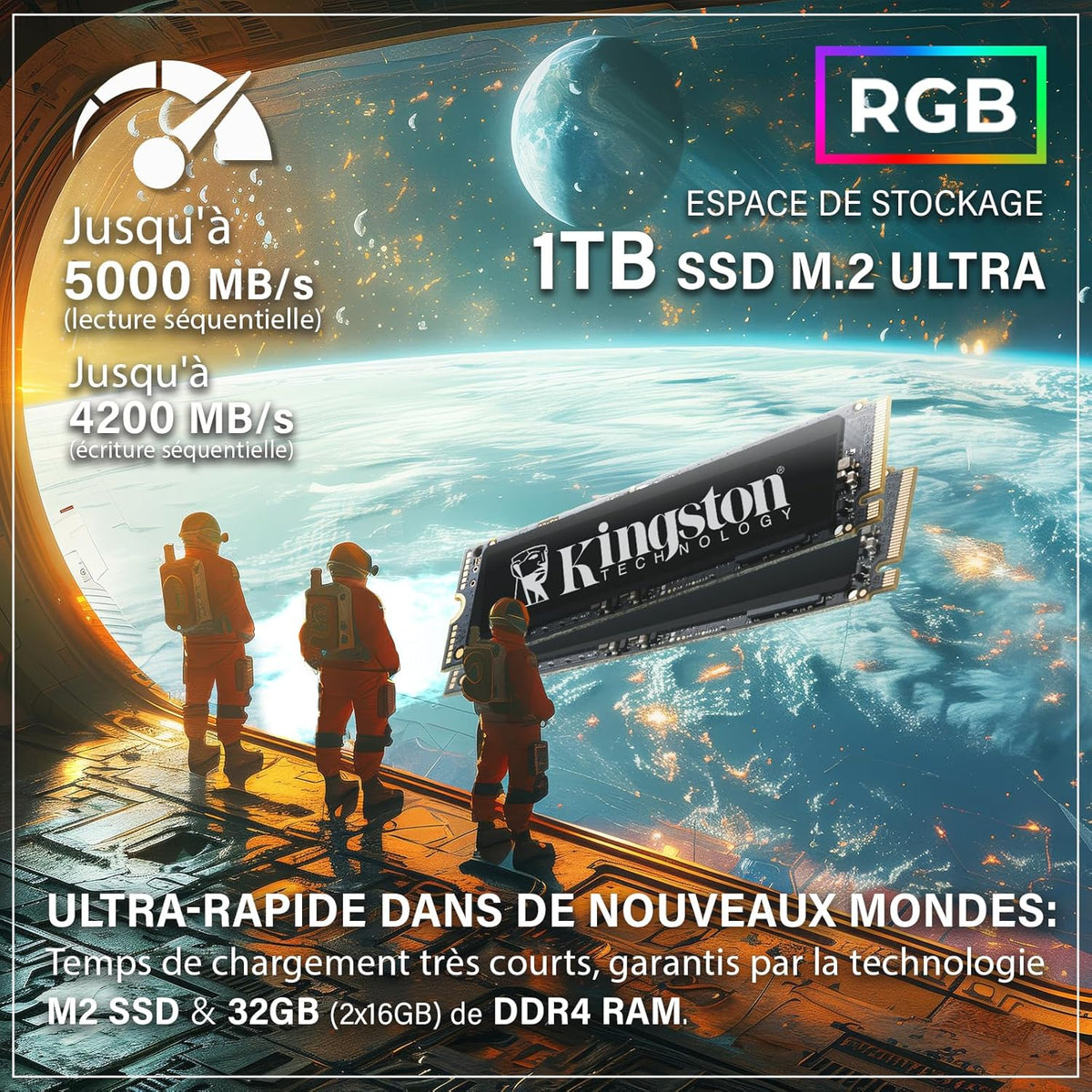 PC Gaming - Kit completo con AMD Ryzen 7 5700G | Vega 8 | 16 GB RAM DDR4 | SSD 1 TB | Refrigeración líquida | Monitor de 25 pulgadas | Ratón y teclado | AZERTY | Win11 Pro | Pack de ordenador