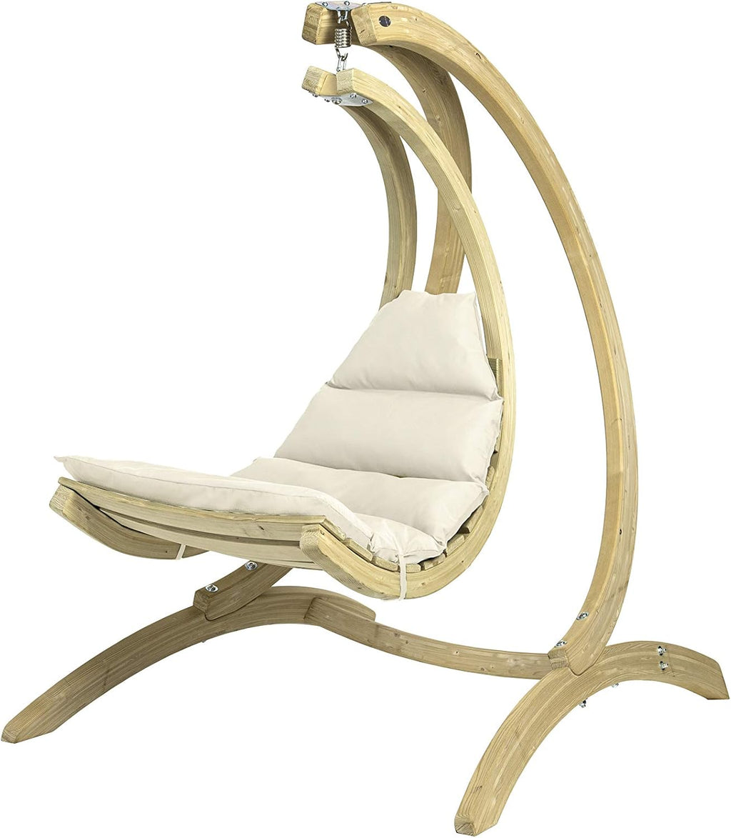 Sillón colgante AMAZONAS Swing Chair crema, elegante silla colgante con colchón extragrueso de madera de abeto certificada FSC, hasta 120 kg