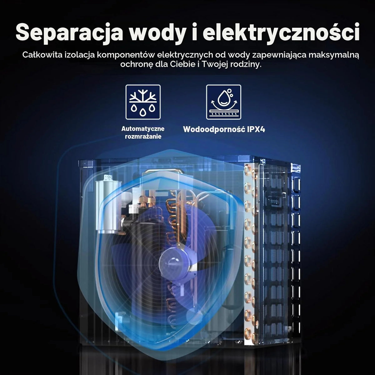 Pompa ciepła do basenu H5 o mocy 5 kW, maks. pojemność basenu 20 m³, wysoka wydajność COP 5,51, oszczędność energii powyżej 45%, przepływ wody 2,2 m³, obsługa połączenia Wi-Fi