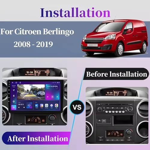 Autorradio Android para Citroën Berlingo 2 B9 y Peugeot Partner 2008-2018 - Pantalla de 9" Android 14 con CarPlay, Bluetooth, navegación GPS, Wi-Fi, USB, mandos al volante, FM, cámara de visión trasera