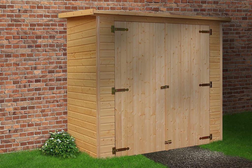 Cobertizo para herramientas de madera natural - Almacenamiento exterior sin ventanas A194x123x223 cm/2,1 m² Caseta de madera natural - Taller de almacenamiento de herramientas - TIMBELA M348