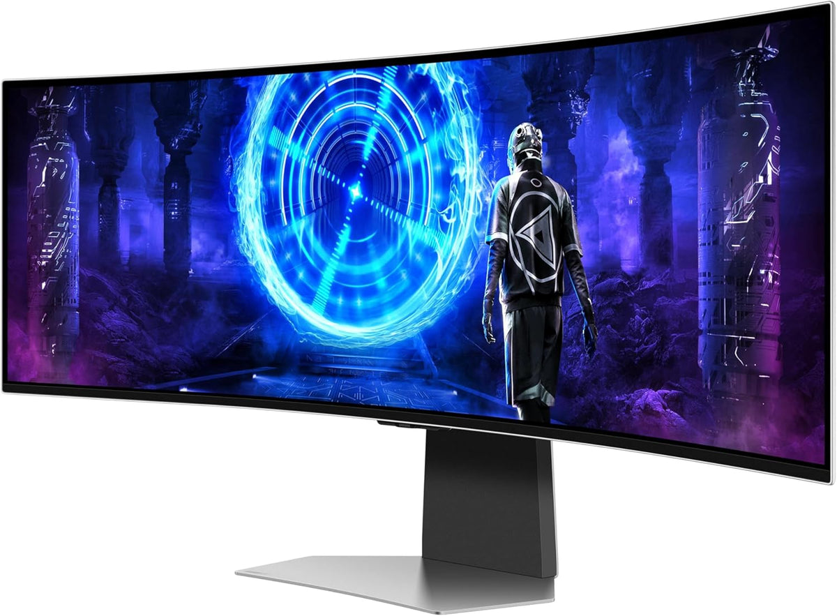 Monitor Samsung Odyssey OLED G9 240Hz, antirreflejo, 0.03ms, panel OLED 1800R, resolución 5120 x 1440, 1 000 000:1, 32:9, compatible con G-Sync, Smart, HDMI, DisplayPort, base ajustable