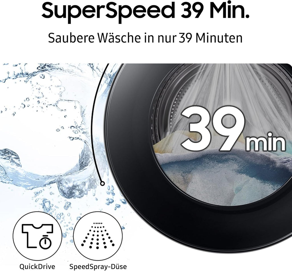 Lavadora Samsung WF90F09C4SU2 Bespoke AI, 9 kg, Clase energética: A (-55%), pantalla táctil de 7 pulgadas, SmartThings Energy Mode, AI Home y AI Wash, Ecobubble, programa de lavado SuperSpeed de 39 min., Dark Steel