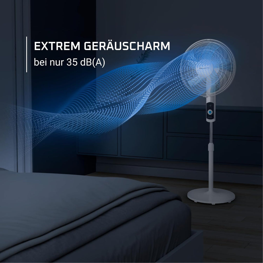 Ventilador de pie Rowenta Turbo Silence, 35 dB(A), refrescante y potente hasta 7,2 m, 12 velocidades, oscilación de 120°, mando a distancia, pantalla LED, temporizador de 12 horas, VU5650F0