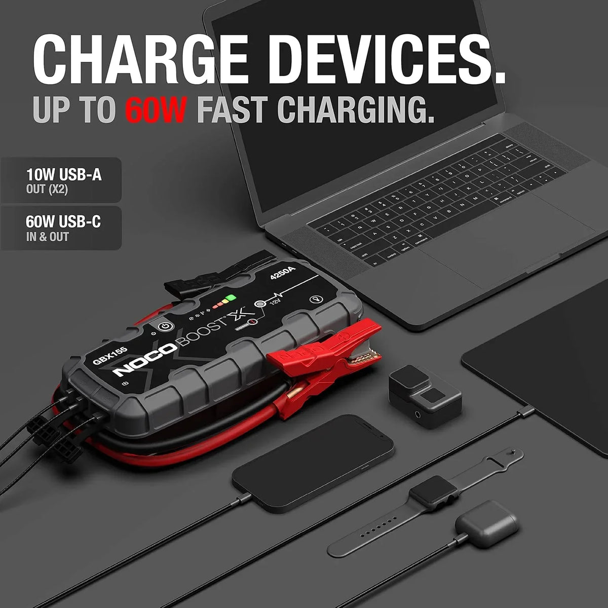 Arrancador portátil Powerbank GBX155 4250A 12V de litio para motores de gasolina de hasta 10L y diésel de hasta 8L USB-C