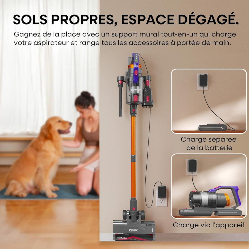 Aspiradora escoba sin cable KIPMAX (de mano y vertical) 550W/50KPa, aspiradora sin cable con 70 minutos de autonomía - Pantalla LED, aromaterapia, filtrado de 7 capas, aspiradora escoba, para pelo de mascota/alfombras/suelos duros