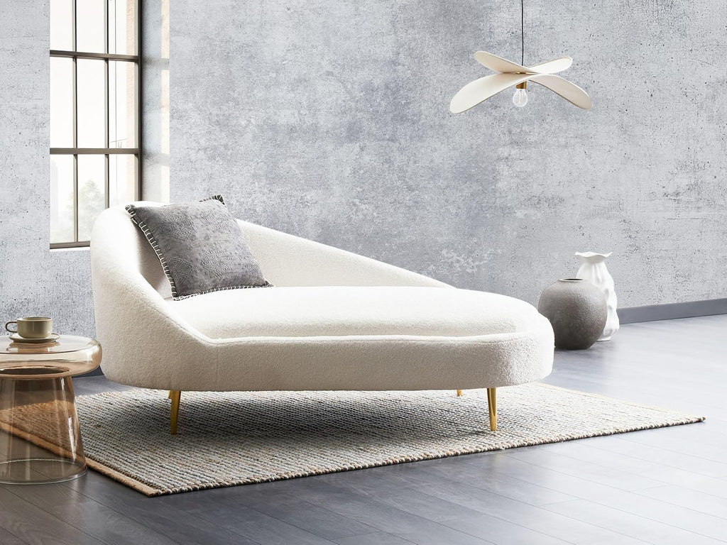 Chaiselongue Beliani izquierda bouclé crema blanco acolchado con estructura de metal dorado Valreas