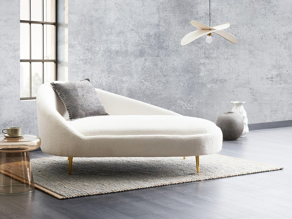 Chaiselongue Beliani izquierda bouclé crema blanco acolchado con estructura de metal dorado Valreas