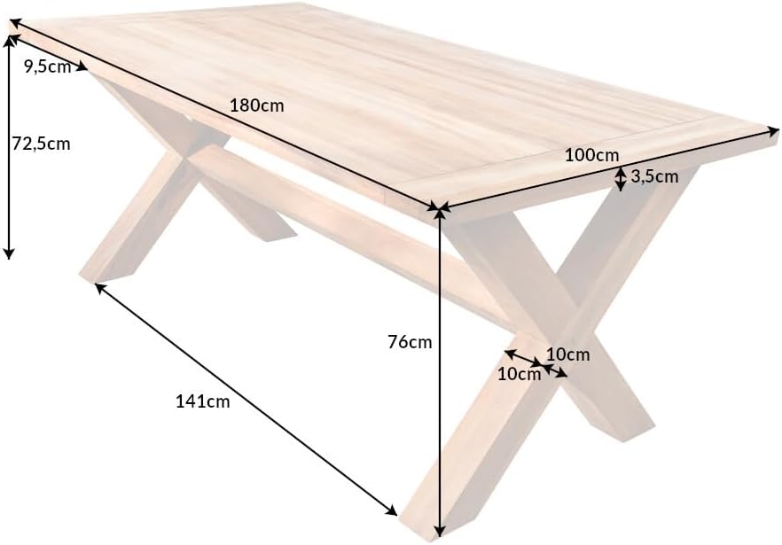 riess-ambiente.de Mesa de jardín resistente a la intemperie Empire de teca 180 cm, mesa de comedor de exterior de madera maciza de teca, mesa de comedor maciza para tu jardín