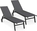 COSTWAY Juego de 2 tumbonas con ruedas, silla de jardín con respaldo ajustable y tela de secado rápido, tumbona con ruedas con capacidad de carga de hasta 150 kg, silla para jardín, balcón, terraza (gris)