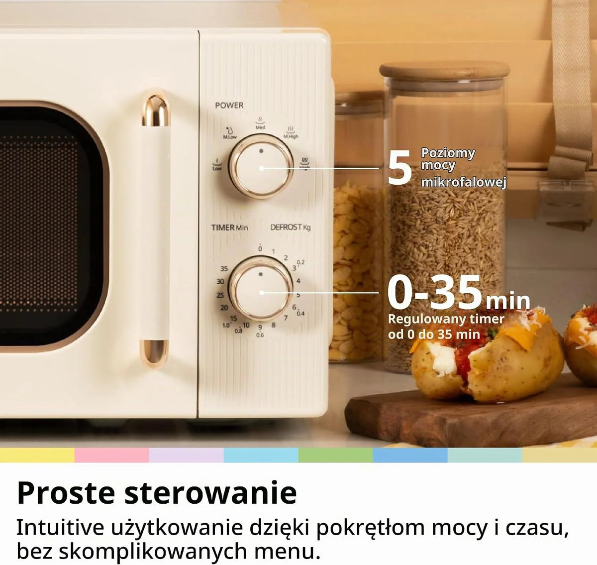 COMFEE ' CMO-M202NC(CM) Elegancka Vintage Retro Kuchenka mikrofalowa z 5 poziomami mocy, 700 W, 20 l, regulowany timer 0-35 min, proste sterowanie, oświetlenie wewnętrzne, krem morelowy