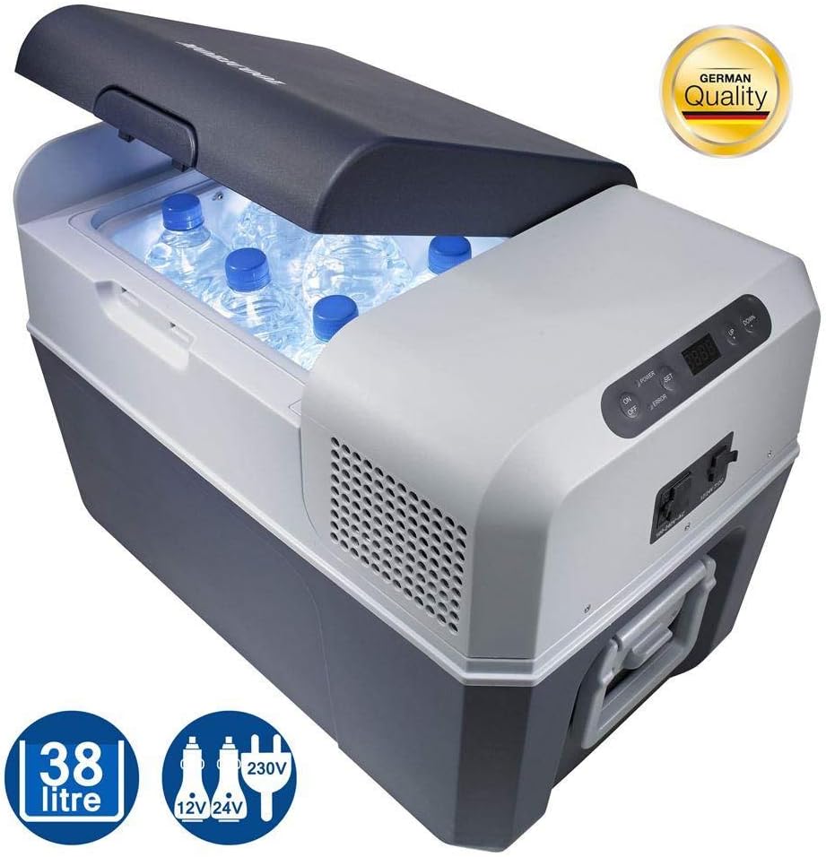 Nevera de compresor eléctrica Mobicool FR40, capacidad de 38 litros, 12/24V y 230V para coche, camión, barco, autocaravana y toma de corriente