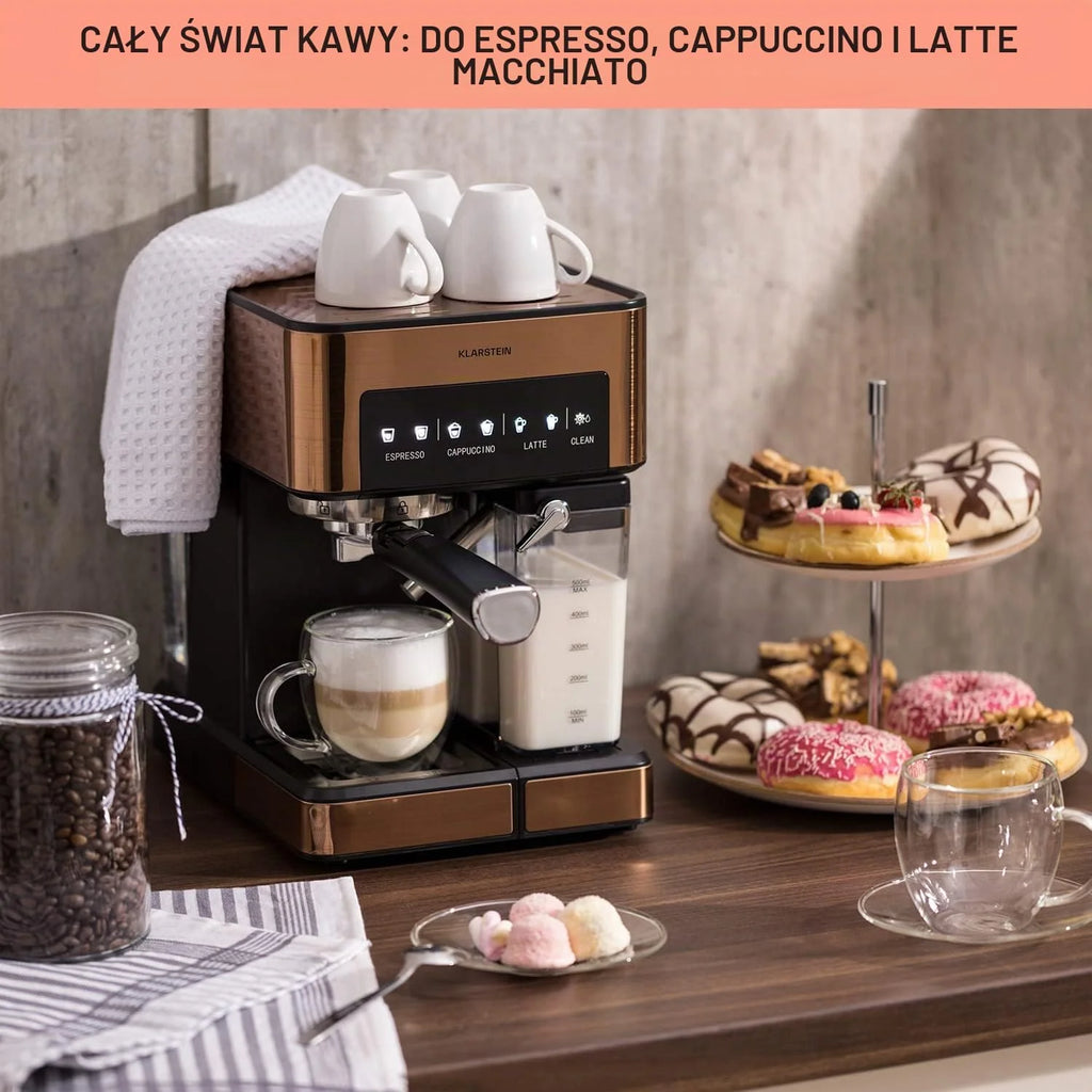 Ekspres kolbowy do espresso ze spieniaczem do mleka, Miniekspres do kawy 1,8 l z portafiltrem, Ekspres do kawy ze stali nierdzewnej z ciśnieniem 20 barów, 0,5-litrowy zbiornik na