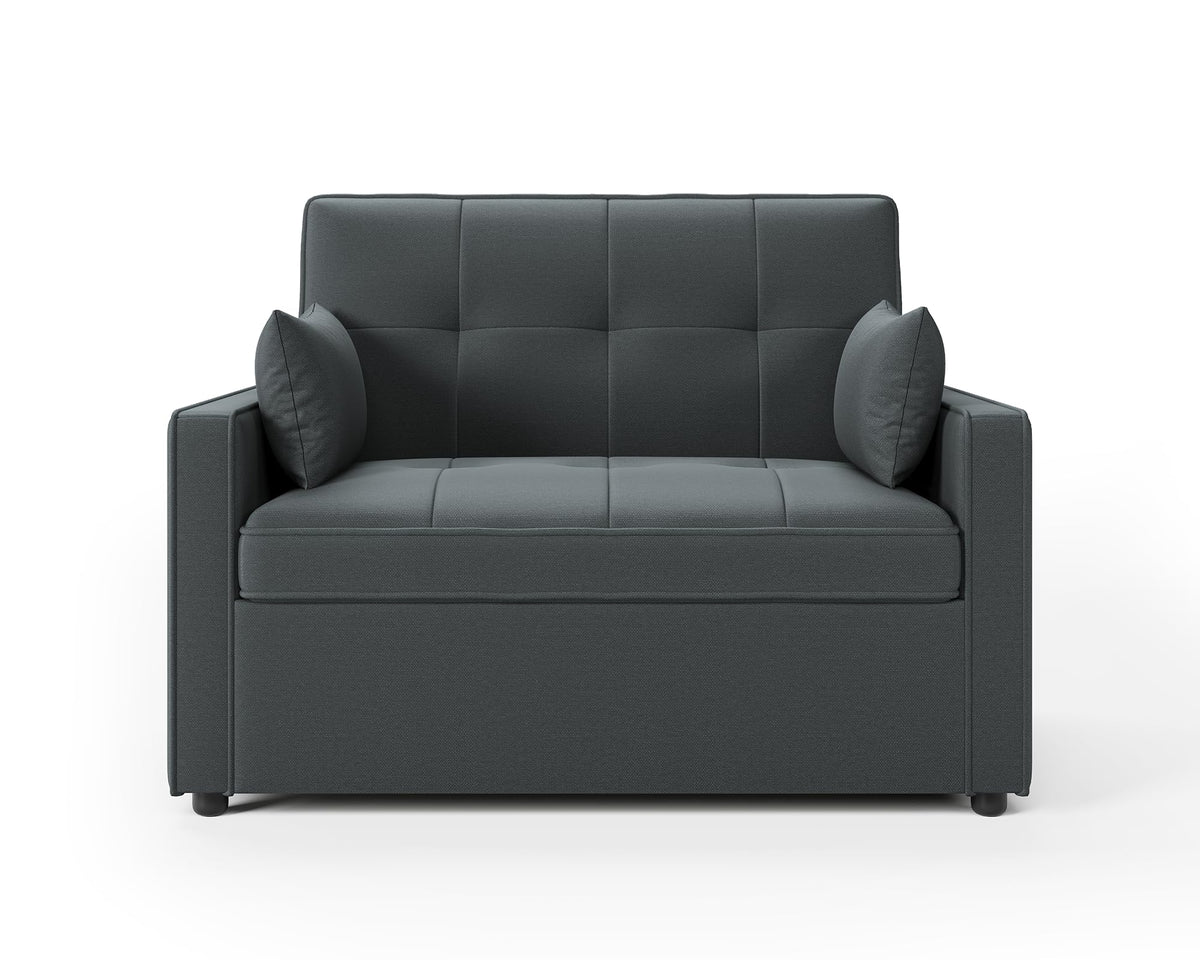 Sofá cama 3 en 1 LUXOAK 186 x 122 cm, gris, respaldo ajustable, acolchado cómodo de 12 cm, estructura de madera maciza y metal