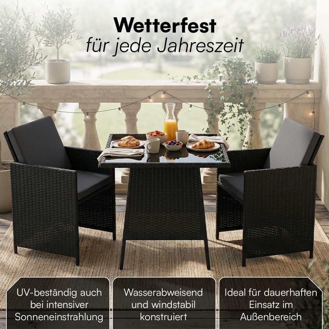 STEELSØN Xenara Conjunto de comedor de 3 piezas, 2 personas, negro/antracita, ratán