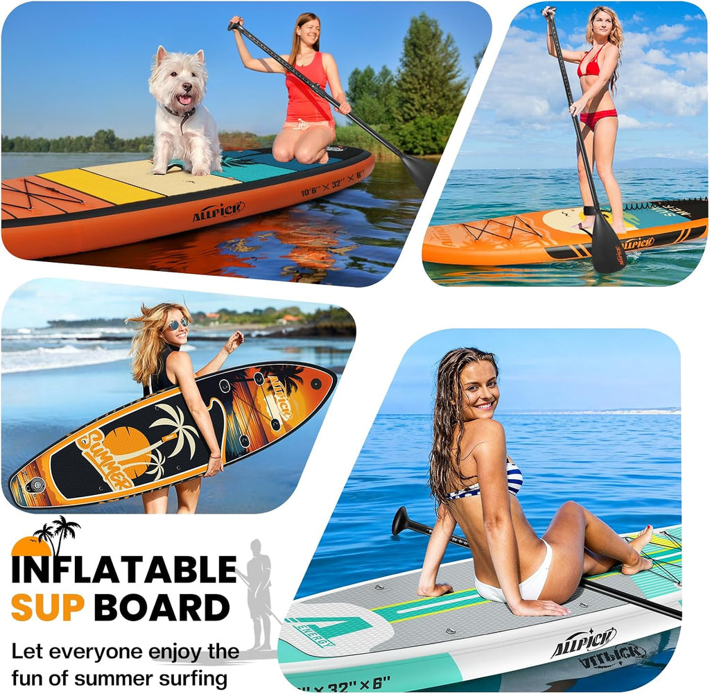 Set de tabla de paddle surf premium ALLPICK, tabla de paddle surf hinchable, con soporte universal para cámara, accesorios completos, remo ajustable, principiantes, avanzados, 200 kg