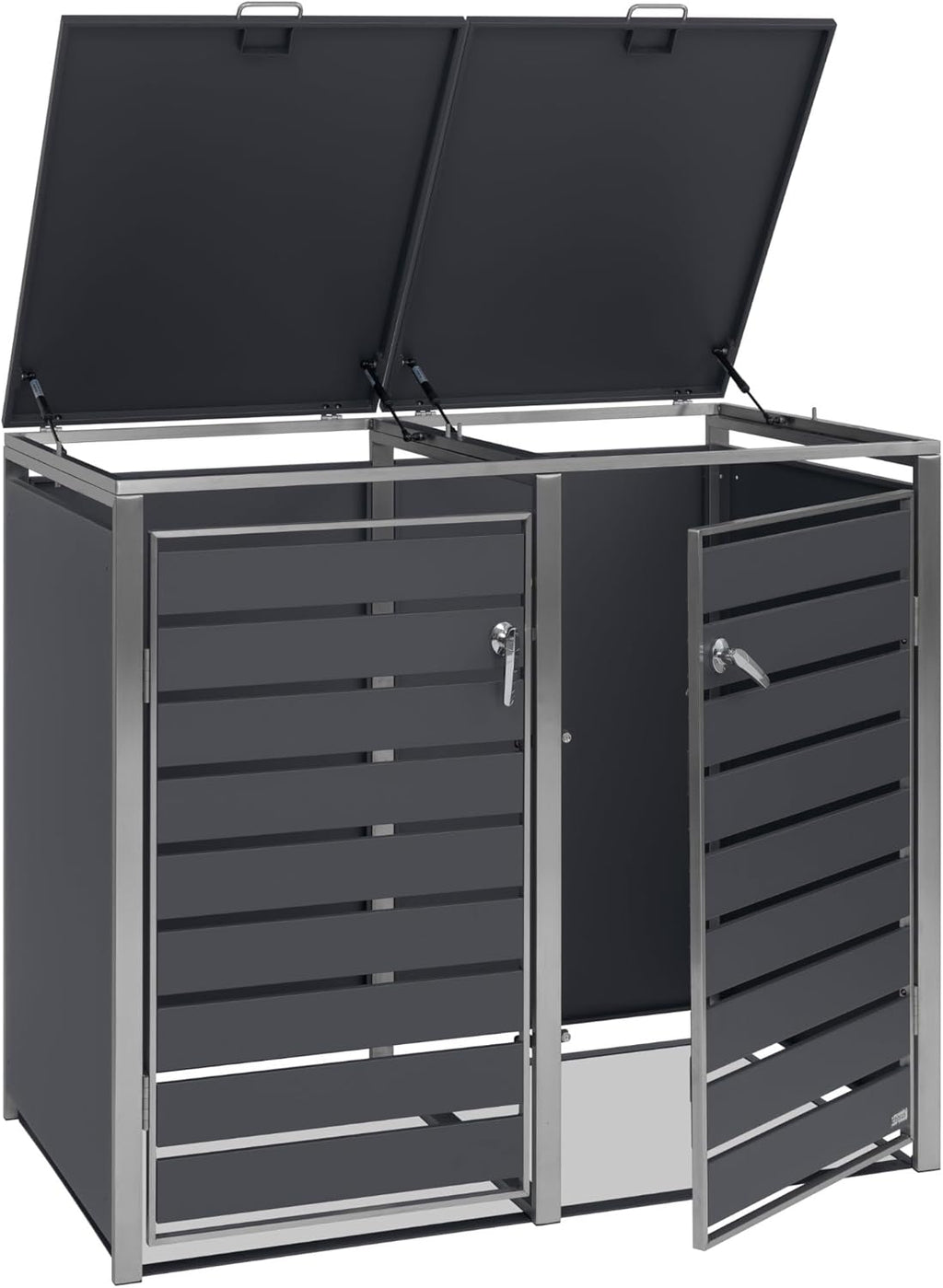 Zelsius - Cubo para 2 cubos de basura de acero inoxidable | (An) 132 x (P) 80 x (Al) 117 cm | Antracita RAL7016 | incl. posibilidad de ampliación | Revestimiento para cubos de basura, caja de basura para jardín, caseta para cubos de basura