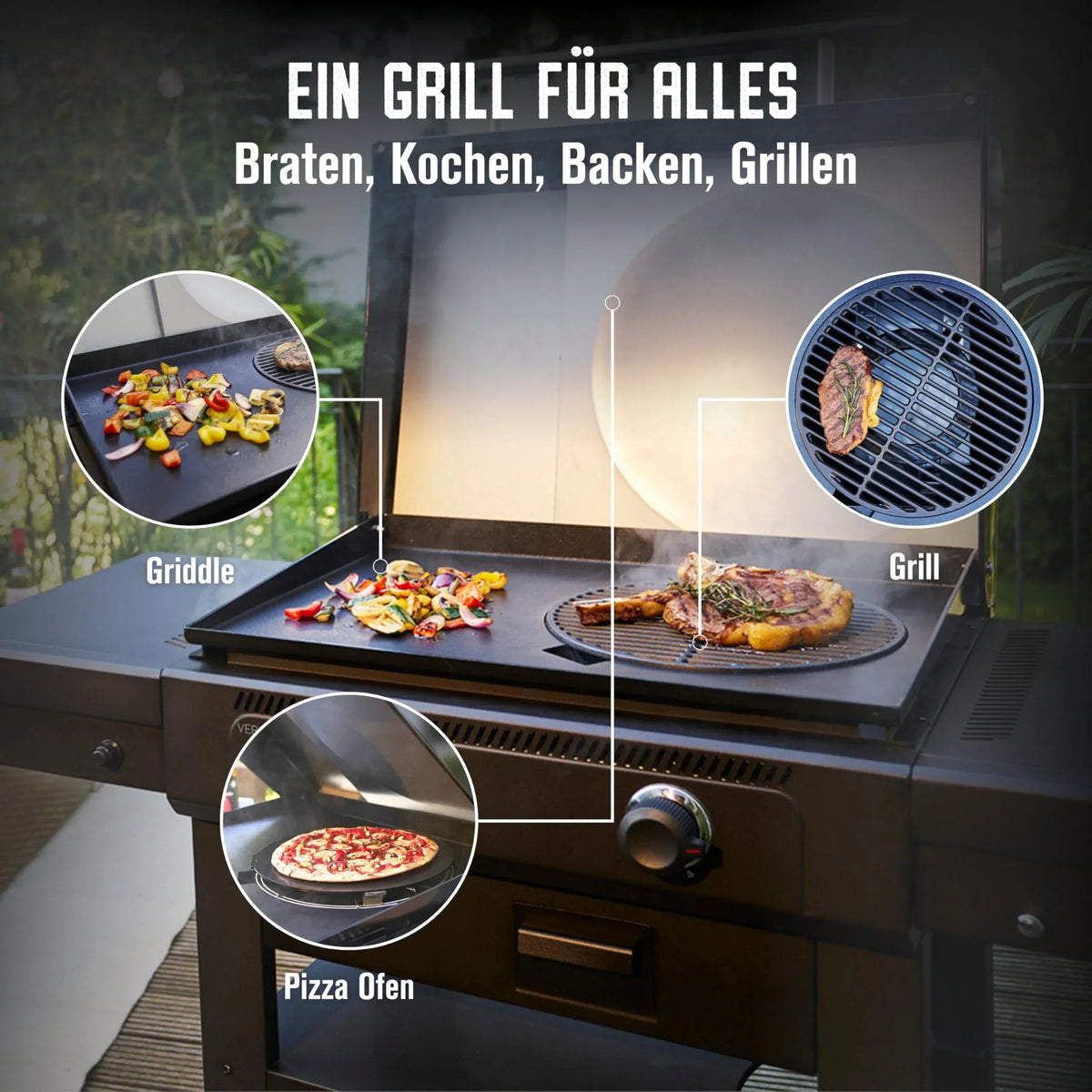 Charbroil Gasgrill Plancha Versa Tile 3en1 Plancha, Parrilla y Horno de pizza, placa de cocción con revestimiento cerámico de 70x50 cm