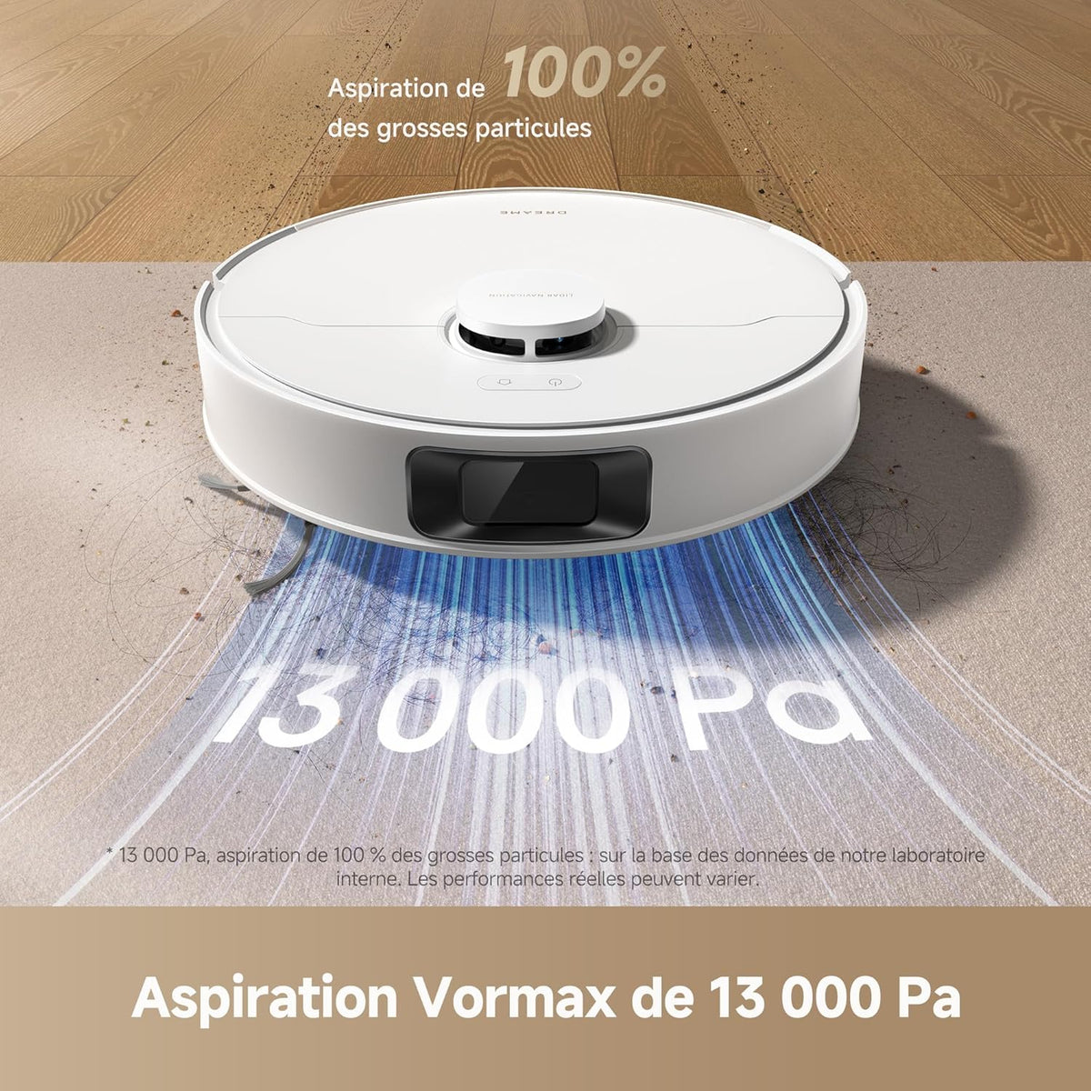 Robot Aspirador DREAME D20, 13 000 Pa, Cepillo Duo para Pelo de Mascotas, Navegación Láser, Aspirador y Fregasuelos 2 en 1, Suelos Duros y Alfombras/Moquetas, Batería de 5 200 mAh, Aplicación y Control por Voz