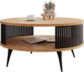 Mesa de centro Mirjan24 con estante Rajkon, forma redonda, patas de metal, mesa de café, mesas de salón, mesa auxiliar, mesa de sofá, mesa de té (roble Craft dorado, negro)