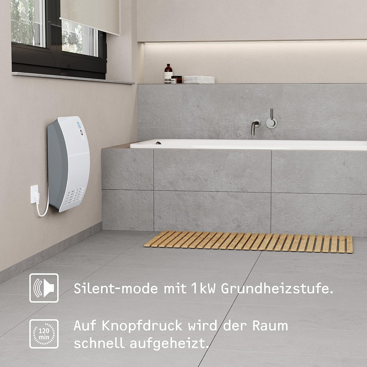 Calefactor rápido STIEBEL ELTRON CK 20 Trend LCD para aprox. 25 m², certificado TV, fabricado en Alemania, pantalla LCD, temporizador semanal, termoventilador cerámico de bajo consumo, baño, 2 kW, 236653
