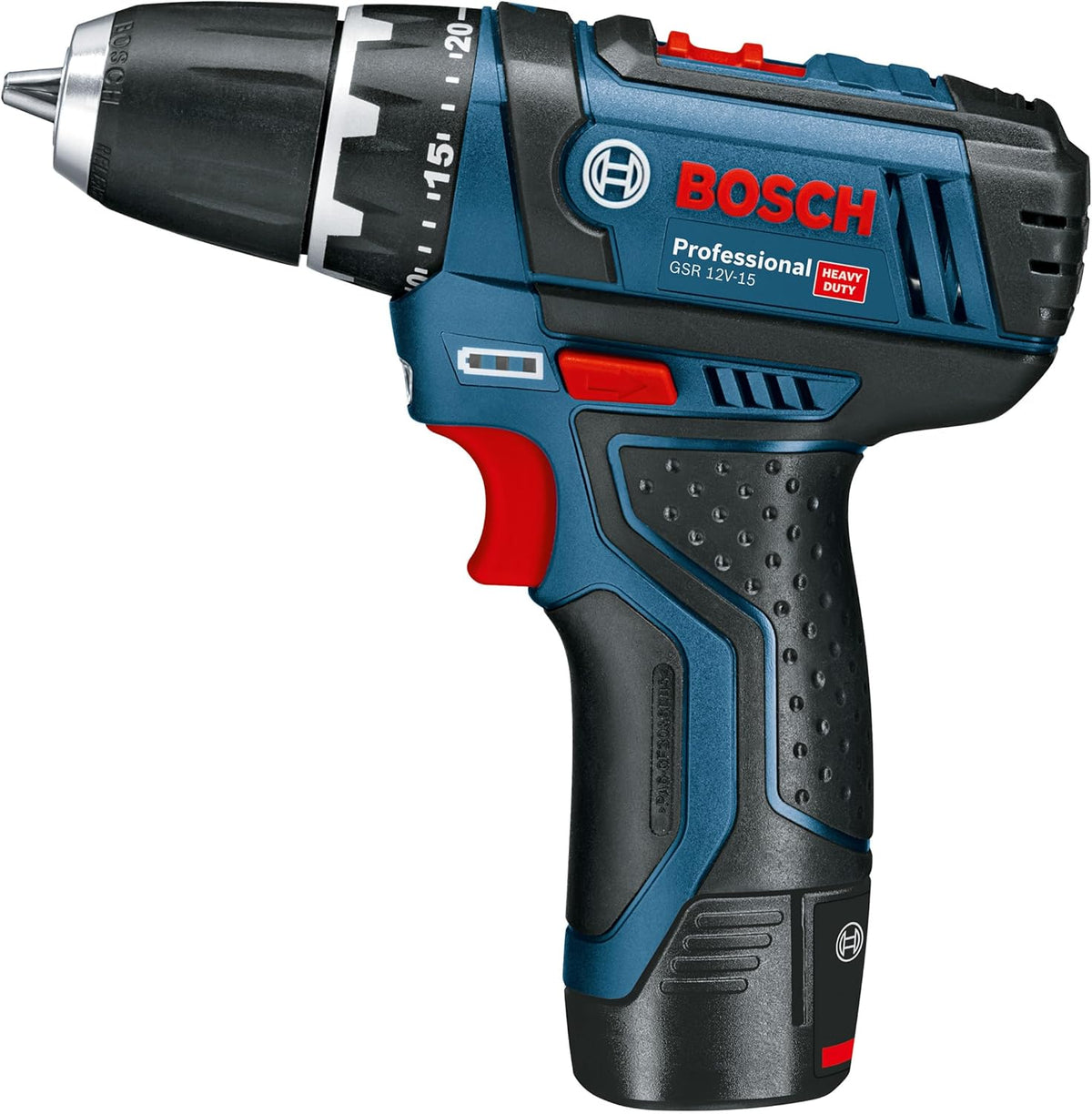 Taladro atornillador a batería Bosch Professional 12V System GSR 12V-15 (incluye 2 baterías de 2,0 Ah, cargador, set de 39 accesorios, bolsa de herramientas) - Exclusivo de Amazon