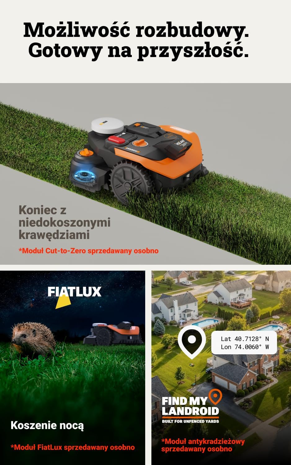 WORX Landroid Vision Cloud WR305E 2WD robot koszący bez kabla ograniczającego do 500 m² (wykrywanie przeszkód AI, nawigacja VSLAM+ RTK Cloud, automatyczne mapowanie, sterowanie za pomocą aplikacji)
