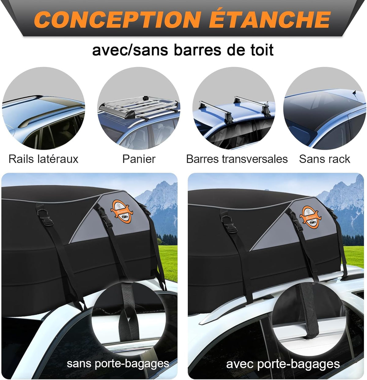 Cofre de techo Sailnovo, 580 l, cofre de techo impermeable con o sin barras de techo, 6 ganchos de seguridad y bolsa de almacenamiento incluidos.