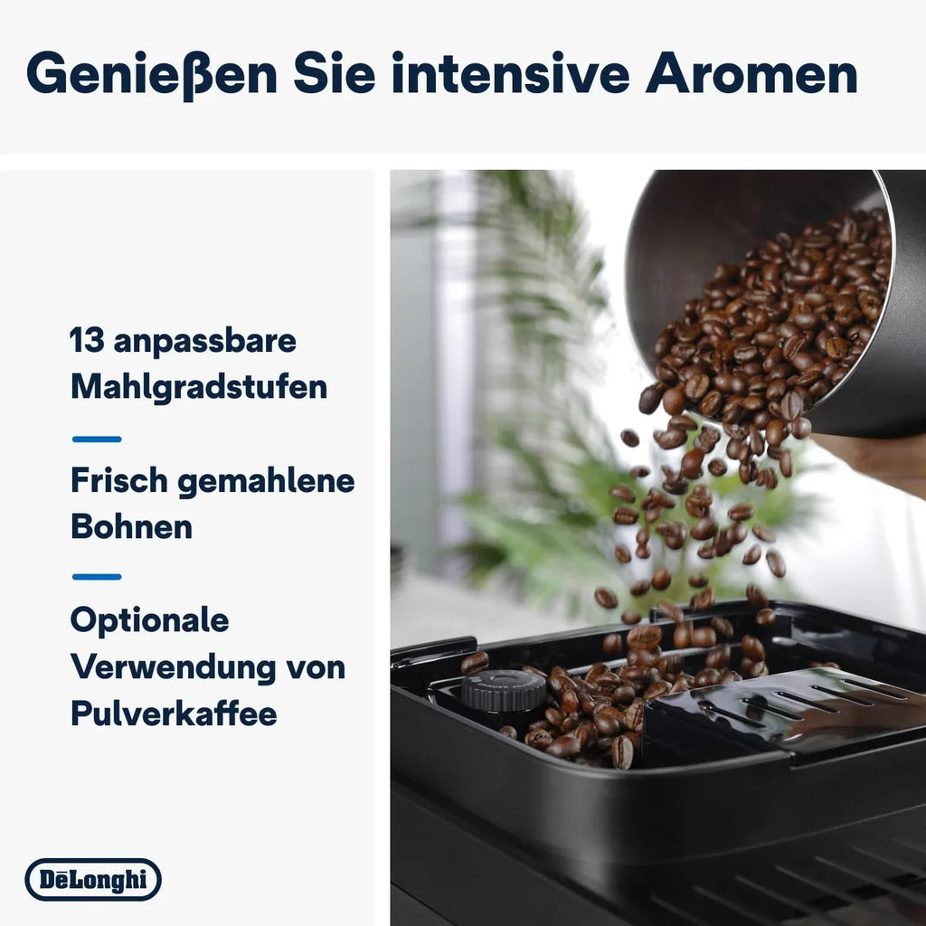 Cafetera superautomática De'Longhi Magnifica Evo ECAM 292.81.B con sistema de leche LatteCrema, 7 botones de selección directa para cappuccino, espresso y otras especialidades de café, función de 2 tazas, negro