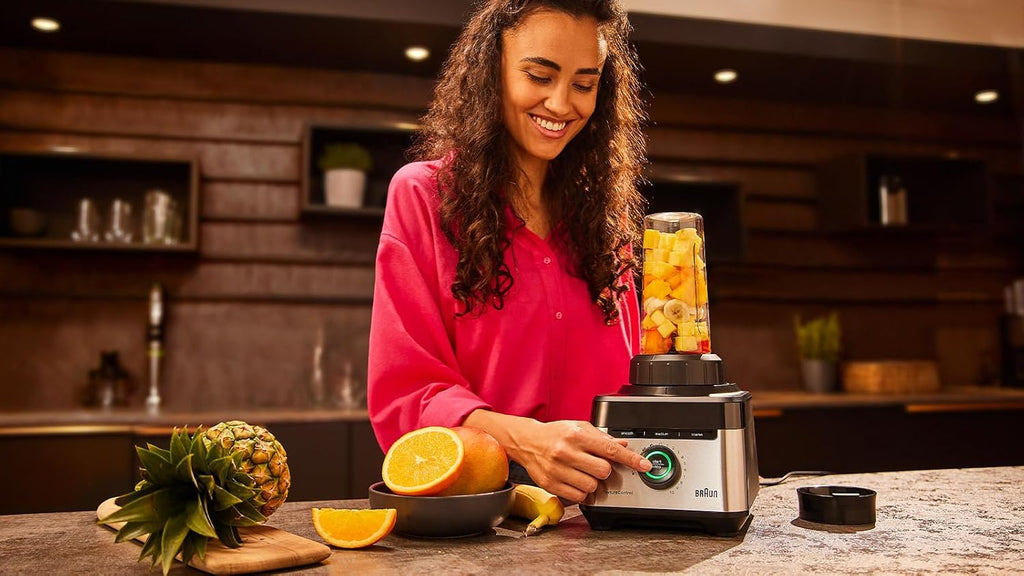 Braun Blender PowerBlend 7 JB7551BK szklany dzbanek 1,7 l, 10 prędkości + puls, automatyczne programy jedzenia, ostrze PrecisionCrush, program do czyszczenia, popychacz i butelka 600 ml, 1400 W