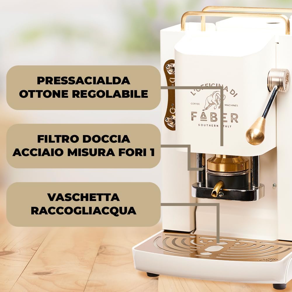 Cafetera Faber PRO Total Deluxe de latón, papel ESE de 44 mm, 1,3 litros, (blanco)
