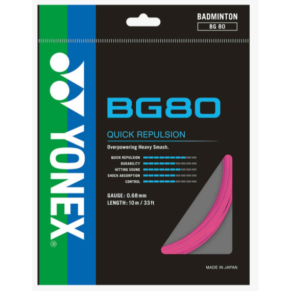 Naciąg do badmintona Yonex BG80 set. 10 m. 0,68 mm. neon pink